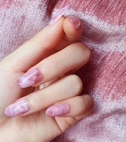 Press On Nails Pink Glossy Oval Marble Nail Kit - TGC Boutique - Press On Nails