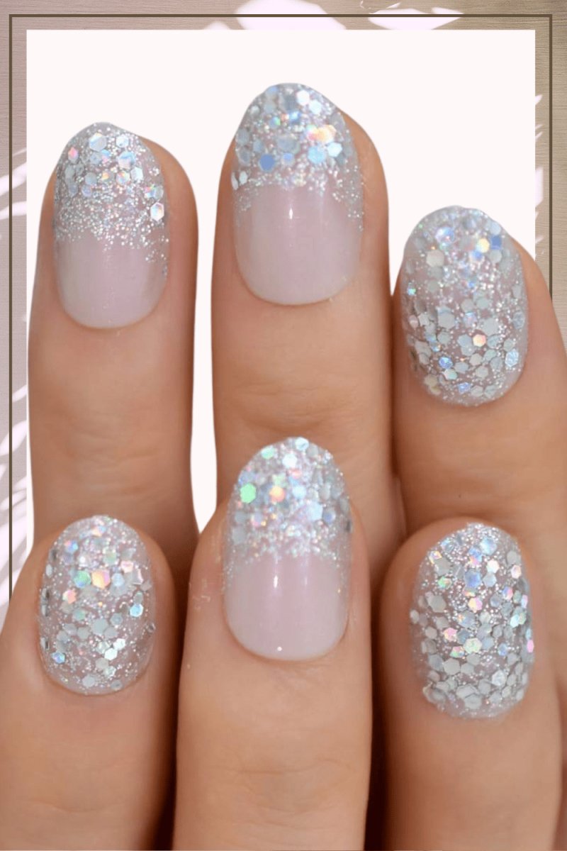 Press On Nails Pink Glossy Oval Silver Glitter Nail Kit - TGC Boutique - Press On Nails