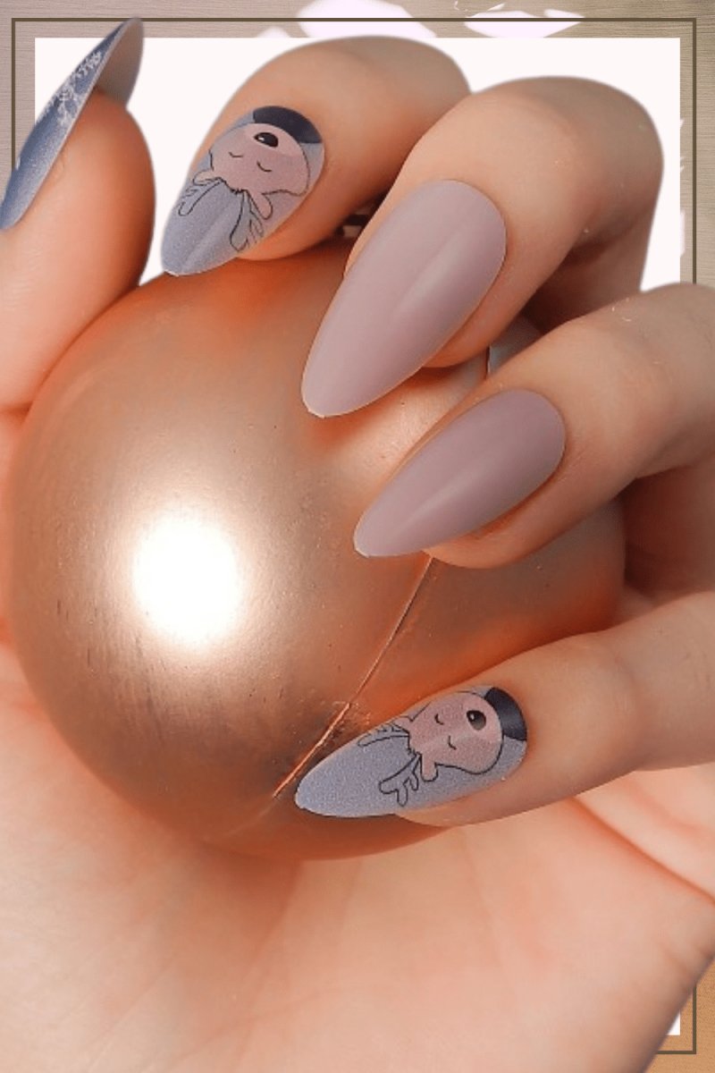 Press On Nails Pink Glossy Purple Almond Reindeer Nail Kit - TGC Boutique - Press On Nails