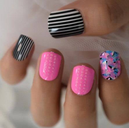 Press On Nails Pink Glossy Round Stripe Nail Kit - TGC Boutique - Press On Nails