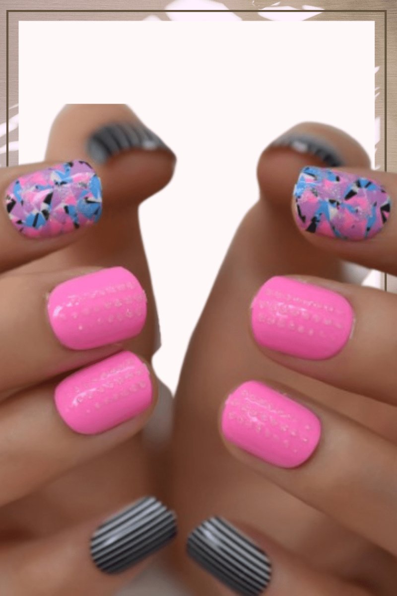 Press On Nails Pink Glossy Round Stripe Nail Kit - TGC Boutique - Press On Nails