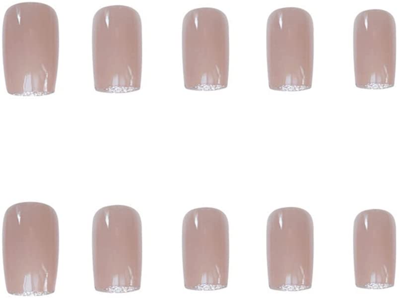 Press On Nails Pink Glossy Silver French Square Glitter Nail Kit - TGC Boutique - Press On Nails