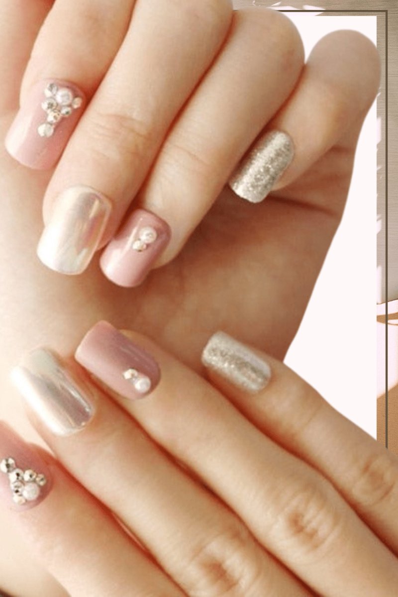 Press On Nails Pink Glossy Silver Square Crystal Nail Kit - TGC Boutique - Press On Nails