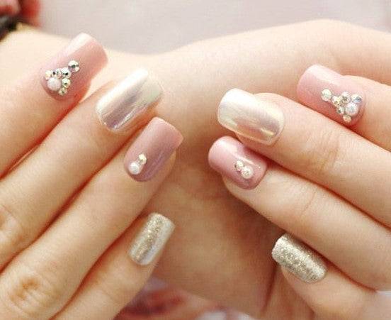Press On Nails Pink Glossy Silver Square Crystal Nail Kit - TGC Boutique - Press On Nails