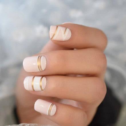 Press On Nails Pink Glossy Square Line Nail Kit - TGC Boutique - Press On Nails