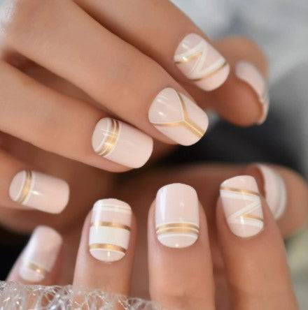 Press On Nails Pink Glossy Square Line Nail Kit - TGC Boutique - Press On Nails