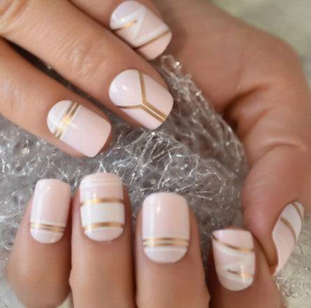 Press On Nails Pink Glossy Square Line Nail Kit - TGC Boutique - Press On Nails