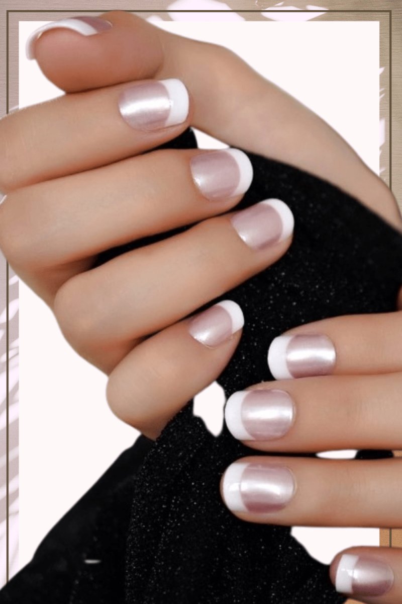 Press On Nails Pink Glossy White French Coffin Nail Kit - TGC Boutique - Press On Nails
