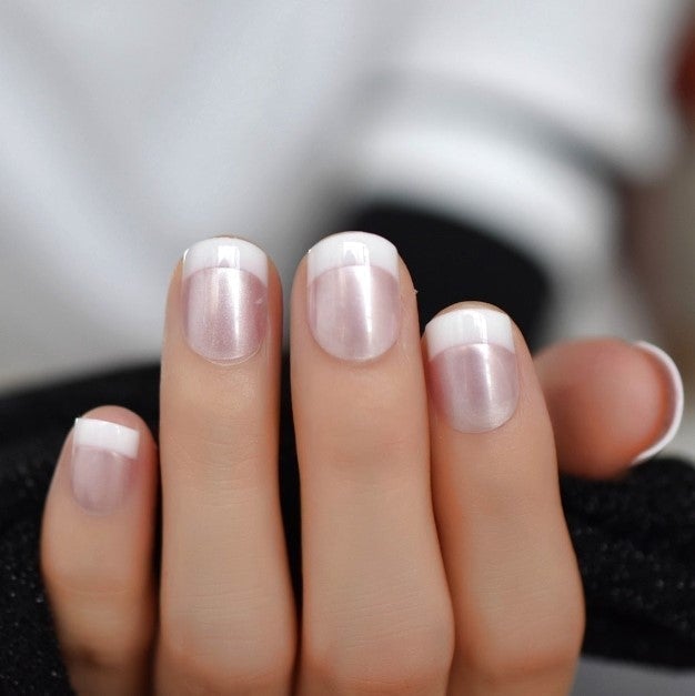 Press On Nails Pink Glossy White French Coffin Nail Kit - TGC Boutique - Press On Nails