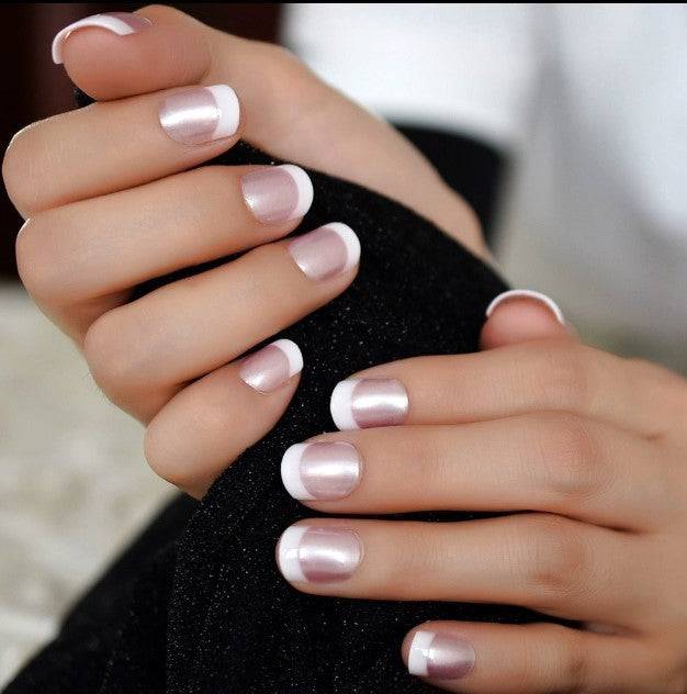 Press On Nails Pink Glossy White French Coffin Nail Kit - TGC Boutique - Press On Nails
