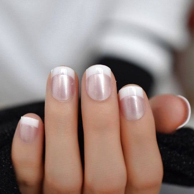 Press On Nails Pink Glossy White French Coffin Nail Kit - TGC Boutique - Press On Nails