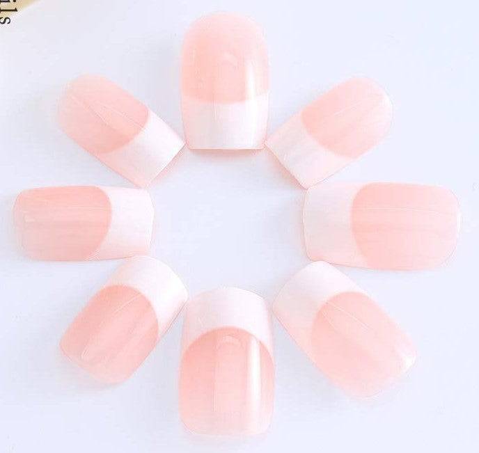 Press On Nails Pink Glossy White French Square Nail Kit - TGC Boutique - Press On Nails