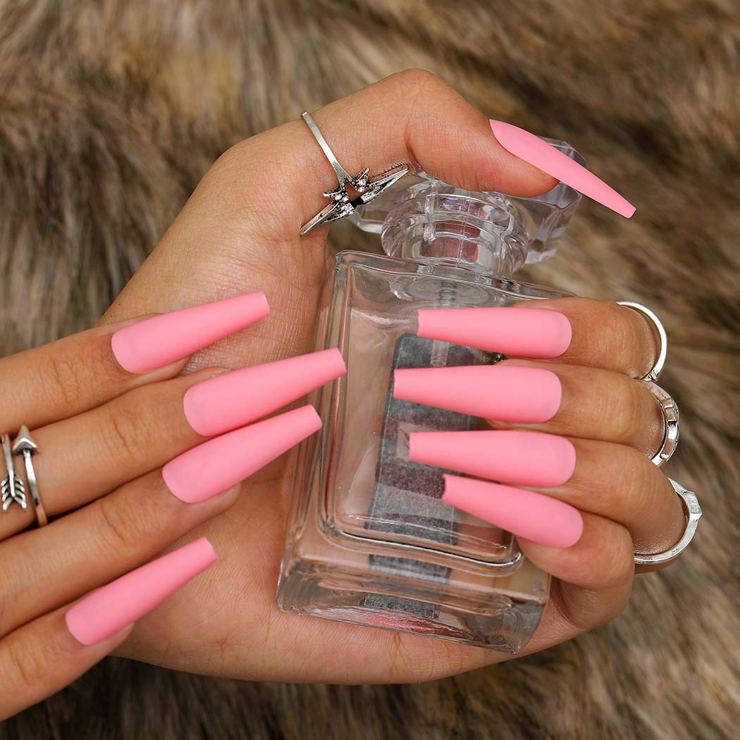 Press On Nails Pink Matte Coffin Nail Kit - TGC Boutique - Press On Nails