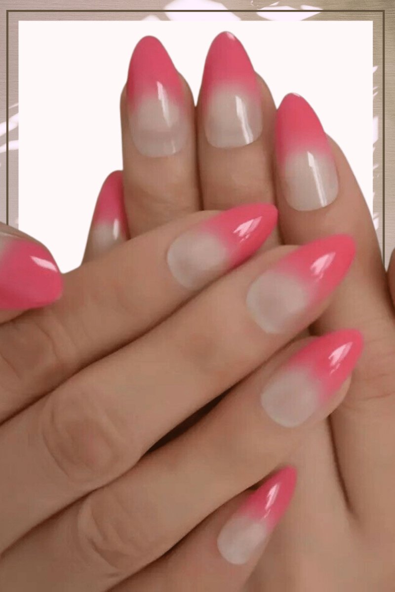 Press On Nails Pink Ombre French Glossy Almond Nail Kit - TGC Boutique - Press On Nails