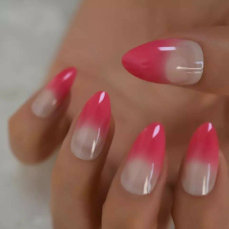 Press On Nails Pink Ombre French Glossy Almond Nail Kit - TGC Boutique - Press On Nails