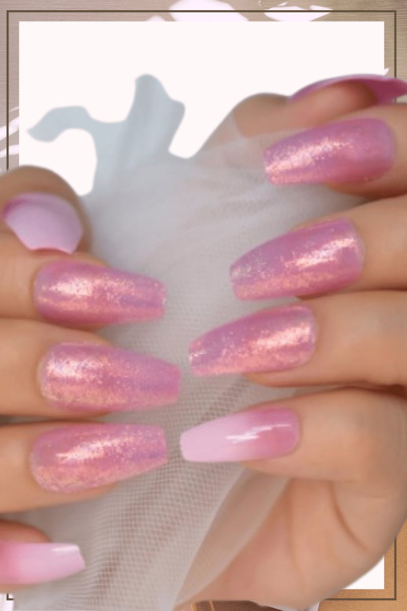 Press On Nails Pink Ombre Glossy Coffin Glitter Nail Kit - TGC Boutique - Press On Nails