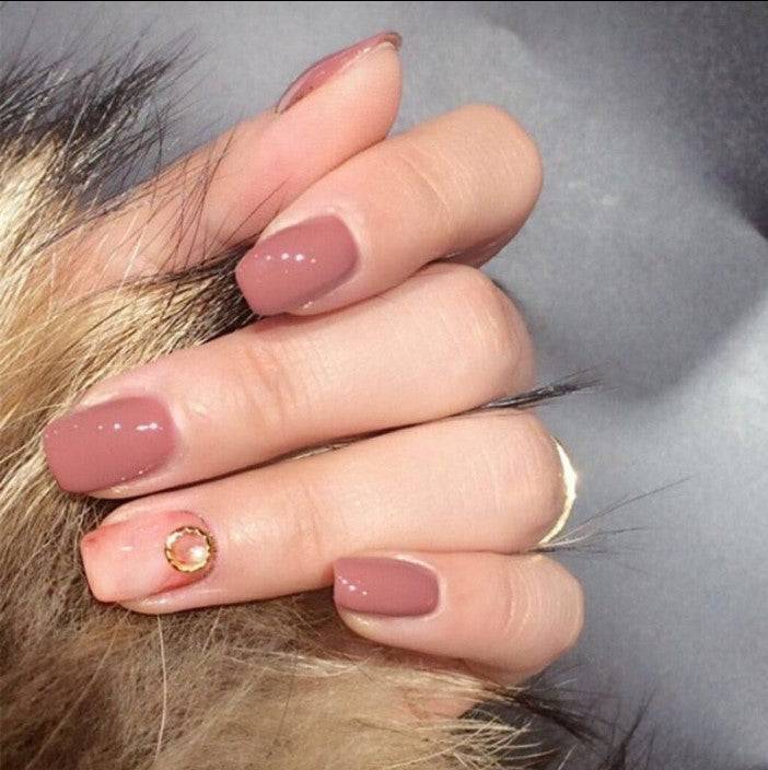 Press On Nails Pink Ombre Glossy Crystal Square Gold Nail Kit - TGC Boutique - Press On Nails