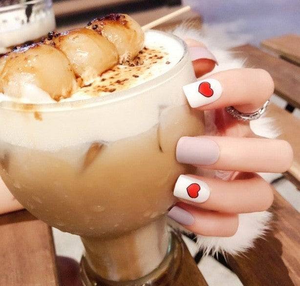 Press On Nails Purple And White Matte Square Heart Nail Kit - TGC Boutique - Press On Nails