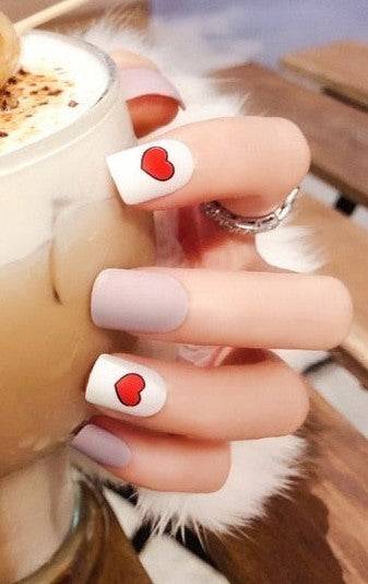 Press On Nails Purple And White Matte Square Heart Nail Kit - TGC Boutique - Press On Nails