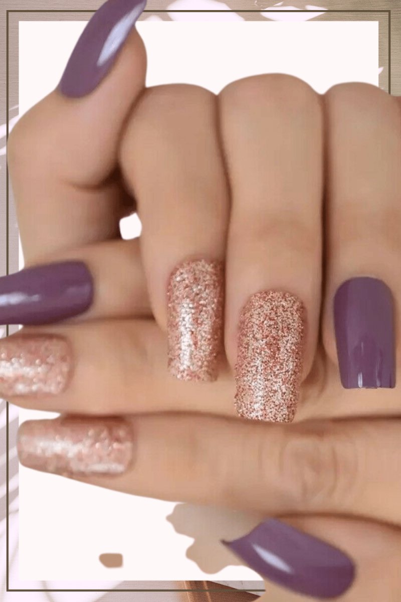 Press On Nails Purple Glossy Red Coffin Glitter Nail Kit - TGC Boutique - Press On Nails