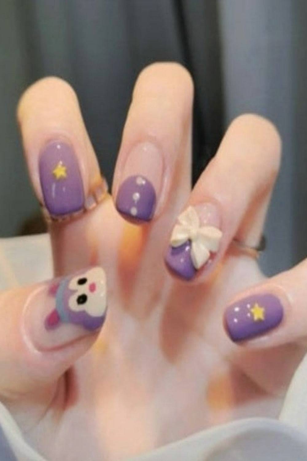 Press On Nails Purple Glossy Square 3D Nail Kit - TGC Boutique - Press On Nails