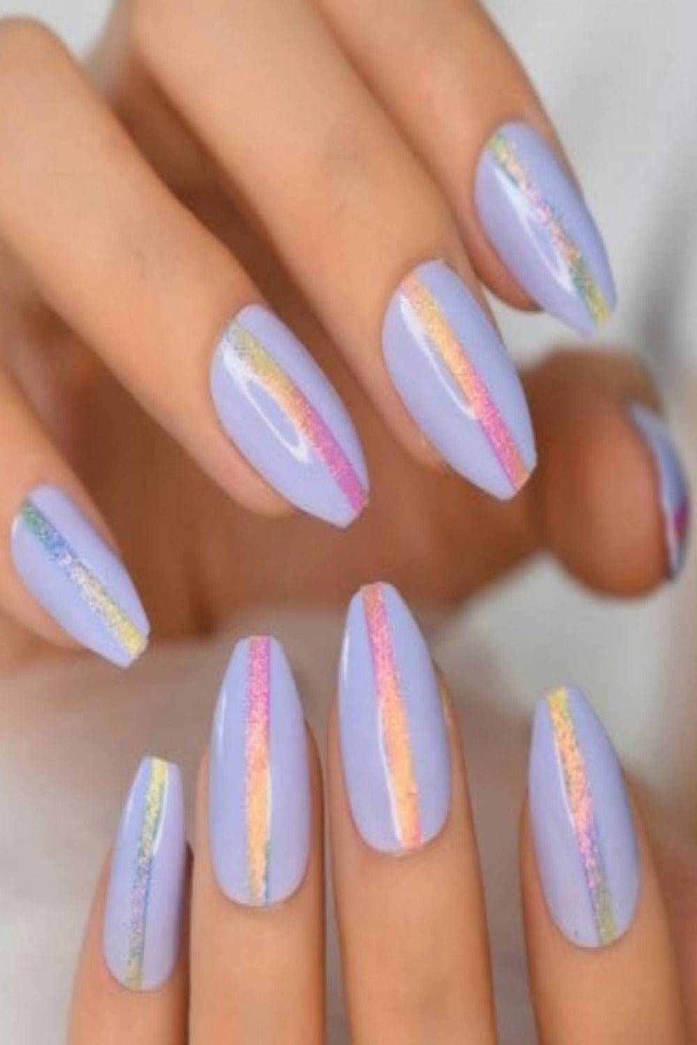 Press On Nails Purple Shimmer Coffin Nail Kit - TGC Boutique - Press On Nails