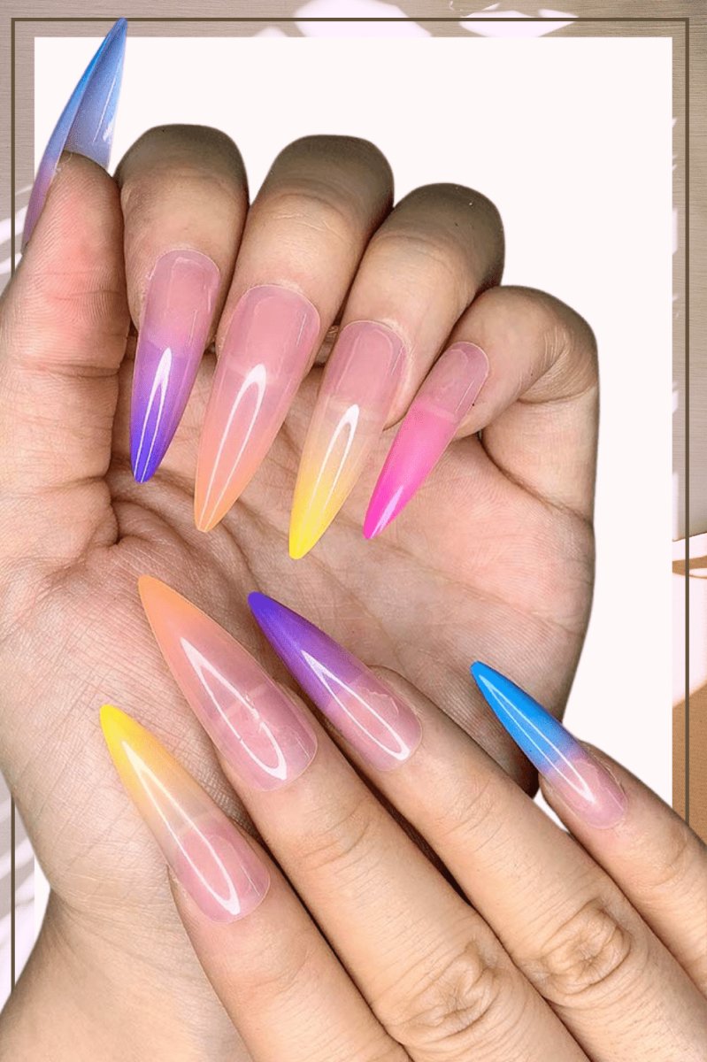 Press On Nails Rainbow Glossy Ombre Almond Tip Nail Kit - TGC Boutique - Press On Nails