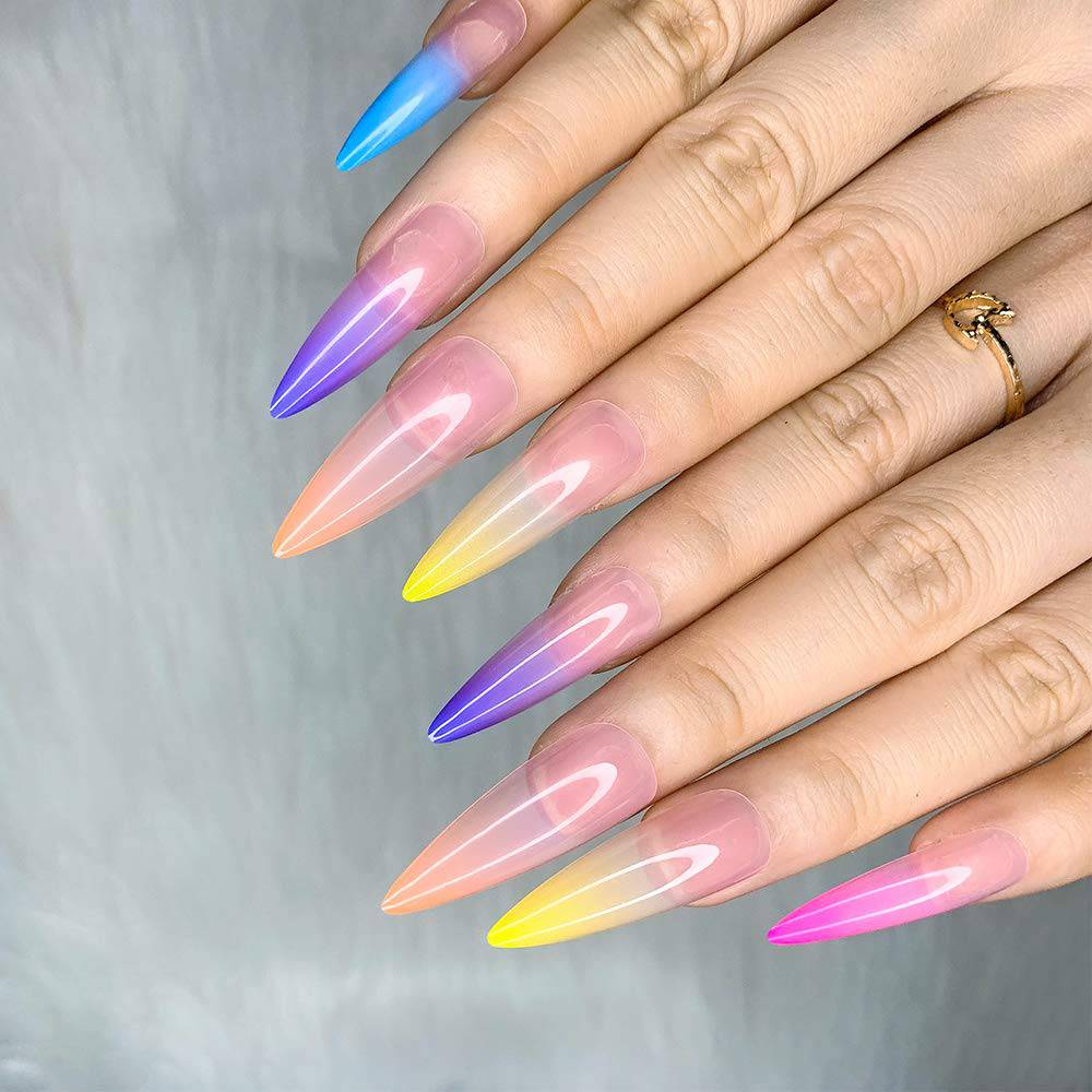 Press On Nails Rainbow Glossy Ombre Almond Tip Nail Kit - TGC Boutique - Press On Nails