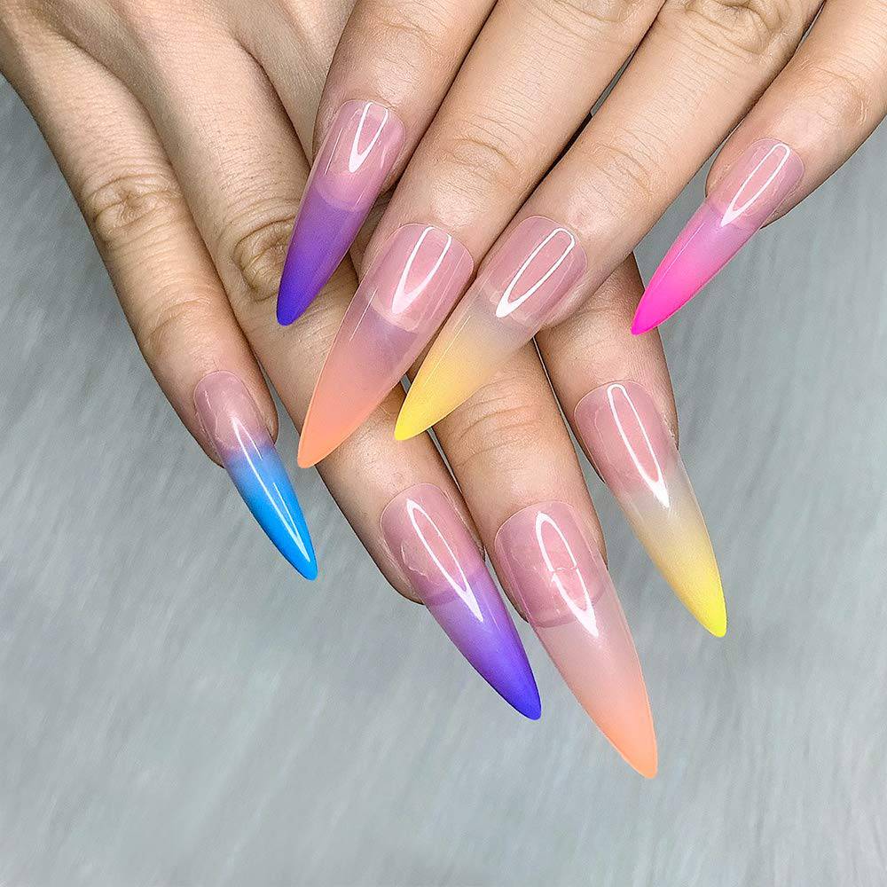 Press On Nails Rainbow Glossy Ombre Almond Tip Nail Kit - TGC Boutique - Press On Nails