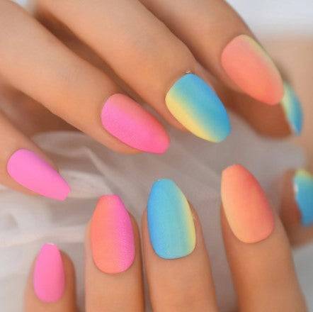 Press On Nails Rainbow Matte Ombre Almond Nail Kit - TGC Boutique - Press On Nails