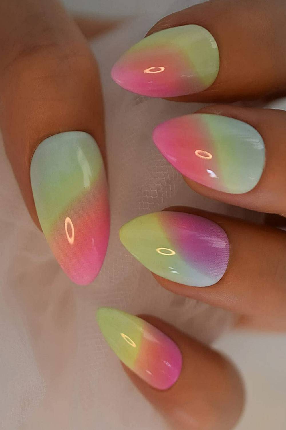 Press On Nails Rainbow Ombre Glossy Almond Nail Kit - TGC Boutique - Press On Nails
