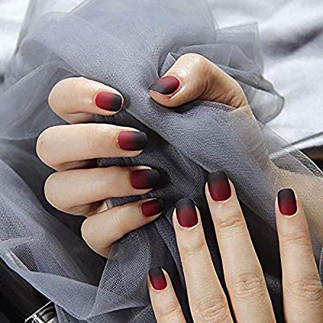 Press On Nails Red And Black Ombre Matte French Square Nail Kit - TGC Boutique - Press On Nails