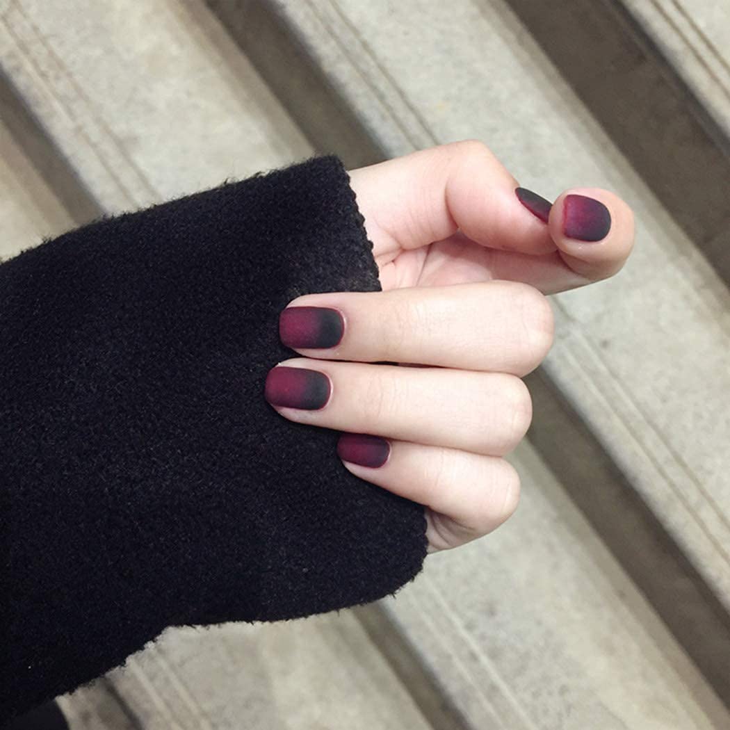 Press On Nails Red And Black Ombre Matte French Square Nail Kit - TGC Boutique - Press On Nails