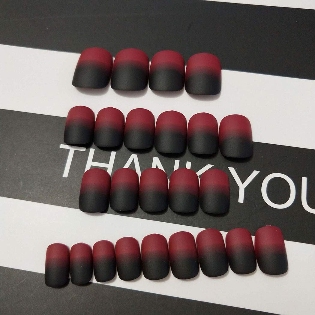 Press On Nails Red And Black Ombre Matte French Square Nail Kit - TGC Boutique - Press On Nails