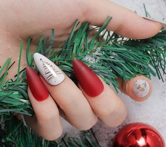 Press On Nails Red And White Matte Almond Christmas Tree Nail Kit - TGC Boutique - Press On Nails