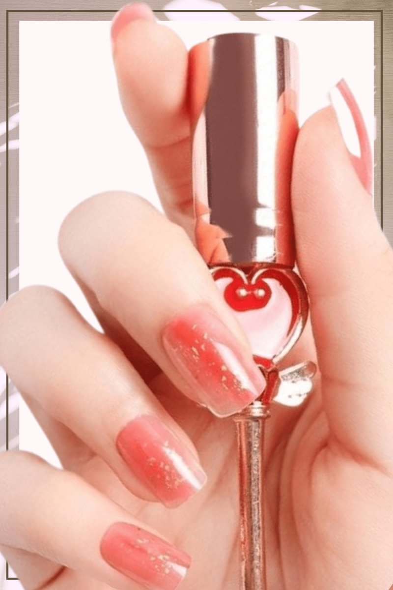 Press On Nails Red Glossy Gold Square Glitter Nail Kit - TGC Boutique - Press On Nails