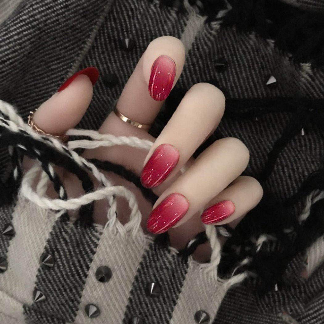 Press On Nails Red Glossy Ombre Oval Nail Kit - TGC Boutique - Press On Nails