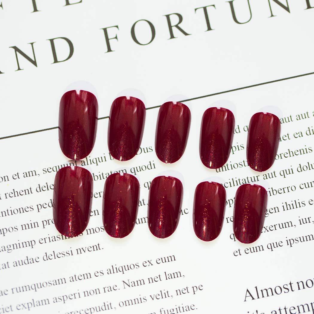 Press On Nails Red Glossy Oval Glitter Nail Kit - TGC Boutique - Press On Nails