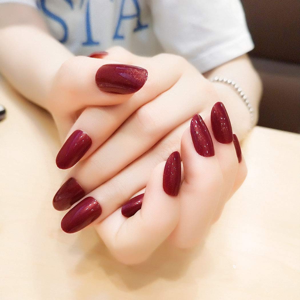 Press On Nails Red Glossy Oval Glitter Nail Kit - TGC Boutique - Press On Nails
