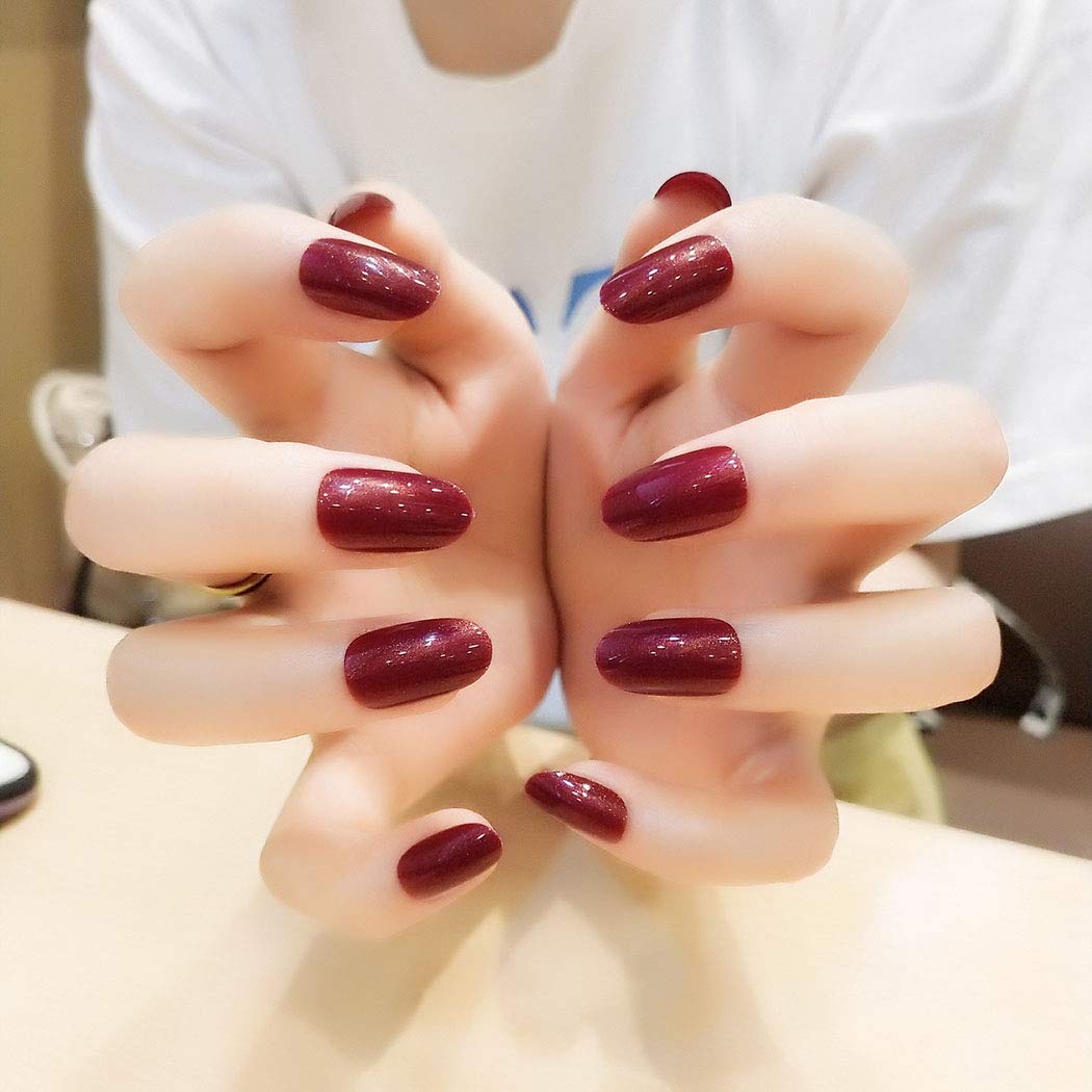 Press On Nails Red Glossy Oval Glitter Nail Kit - TGC Boutique - Press On Nails
