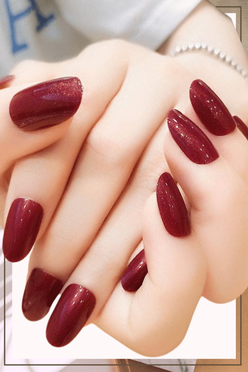 Press On Nails Red Glossy Oval Glitter Nail Kit - TGC Boutique - Press On Nails