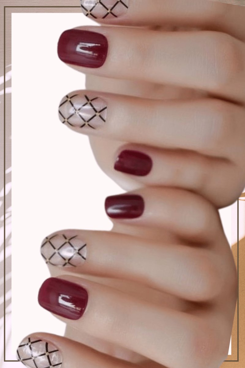 Press On Nails Red Glossy Round Gold Nail Kit - TGC Boutique - Press On Nails