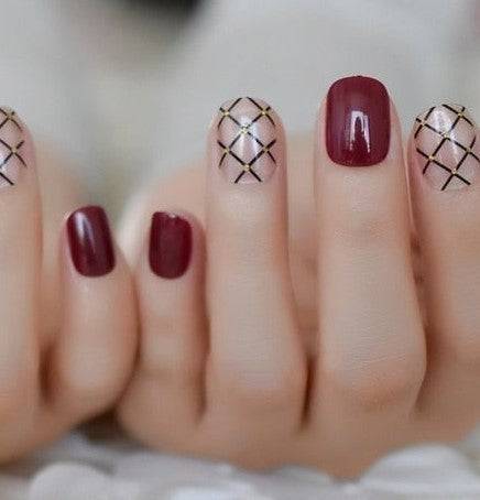 Press On Nails Red Glossy Round Gold Nail Kit - TGC Boutique - Press On Nails