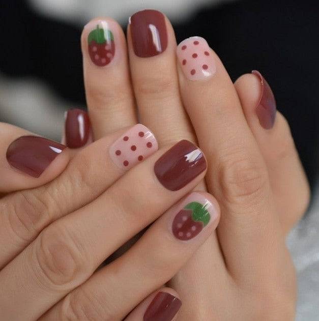 Press On Nails Red Glossy Round Strawberry Nail Kit - TGC Boutique - Press On Nails