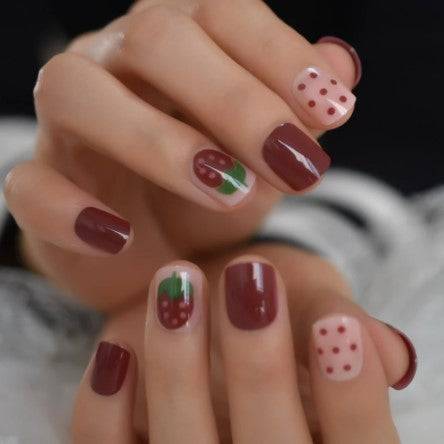 Press On Nails Red Glossy Round Strawberry Nail Kit - TGC Boutique - Press On Nails