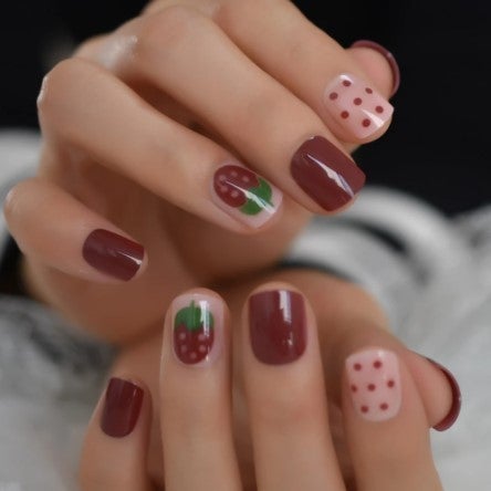Press On Nails Red Glossy Round Strawberry Nail Kit - TGC Boutique - Press On Nails