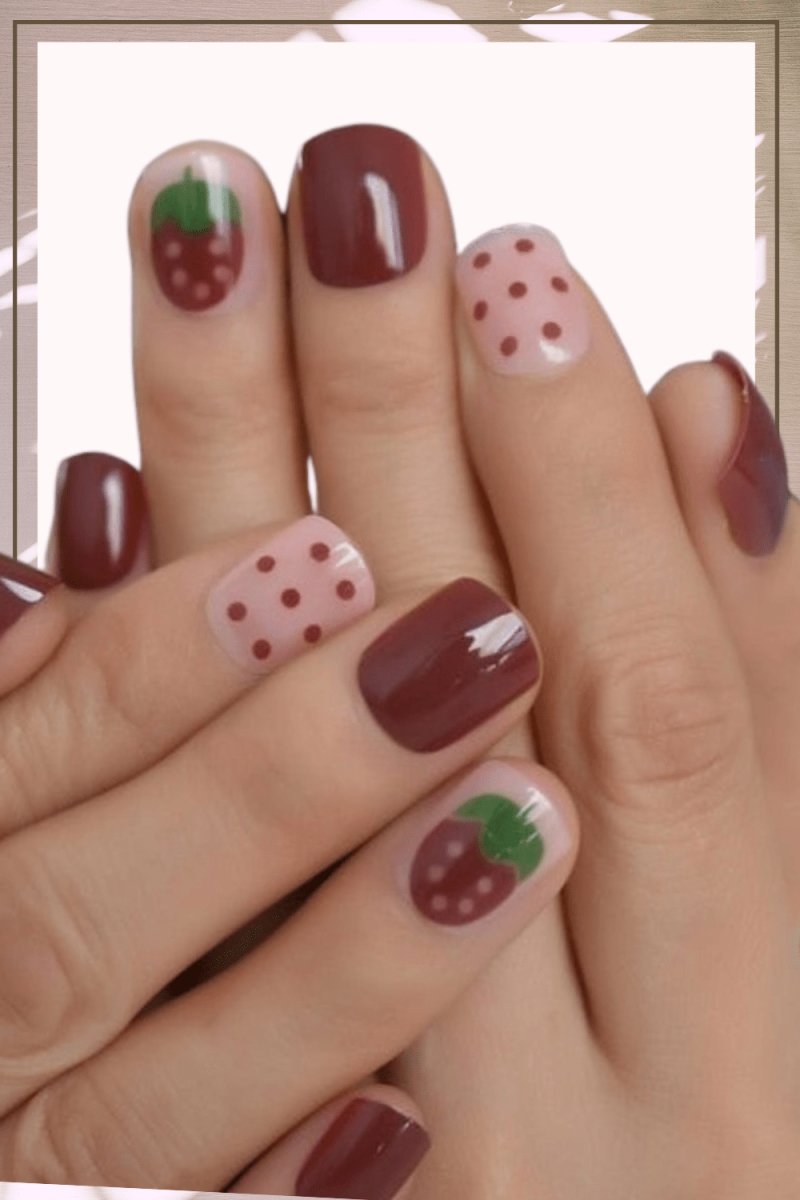 Press On Nails Red Glossy Round Strawberry Nail Kit - TGC Boutique - Press On Nails