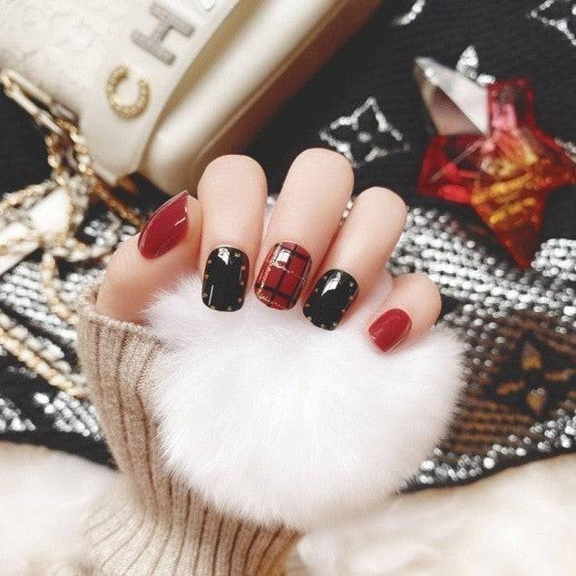 Press On Nails Red Glossy Square Black Nail Kit - TGC Boutique - Press On Nails