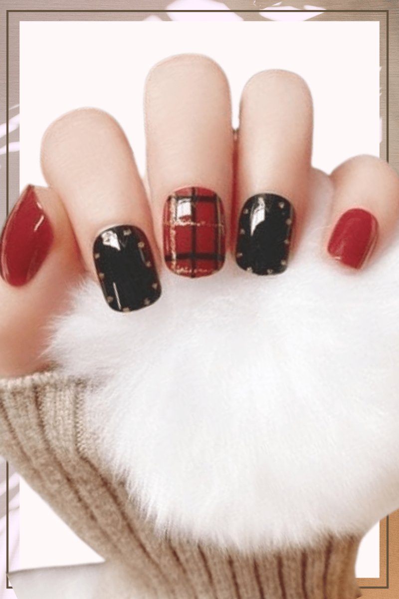 Press On Nails Red Glossy Square Black Nail Kit - TGC Boutique - Press On Nails