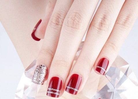 Press On Nails Red Glossy Square Silver Nail Kit - TGC Boutique - Press On Nails
